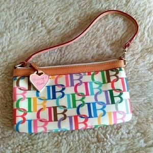Adorable Dooney & Bourke Rainbow Logo Wristlet
